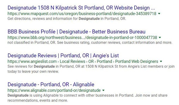 designatude Portland SEO search results
